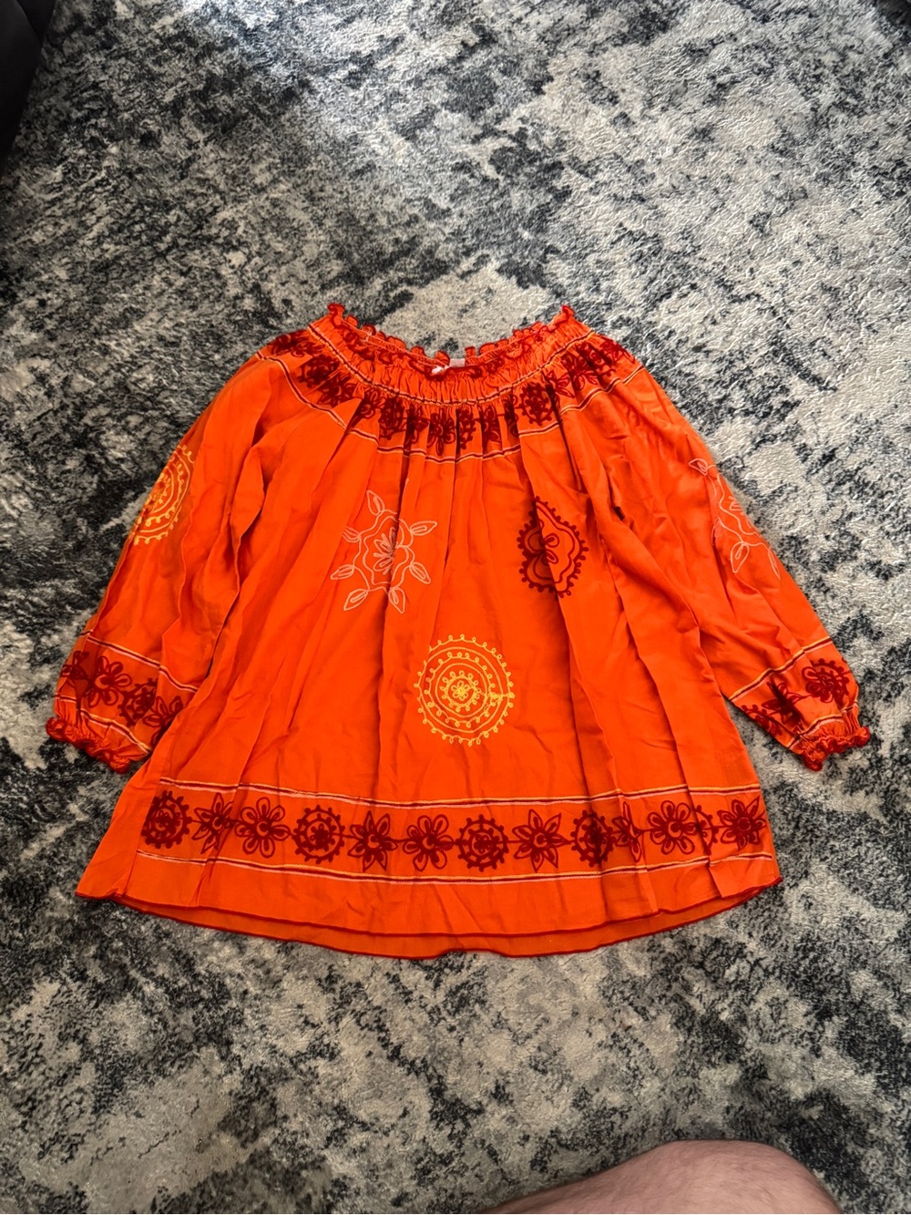 Vintage Ninety Petite Orange Floral Embroidery Blouse